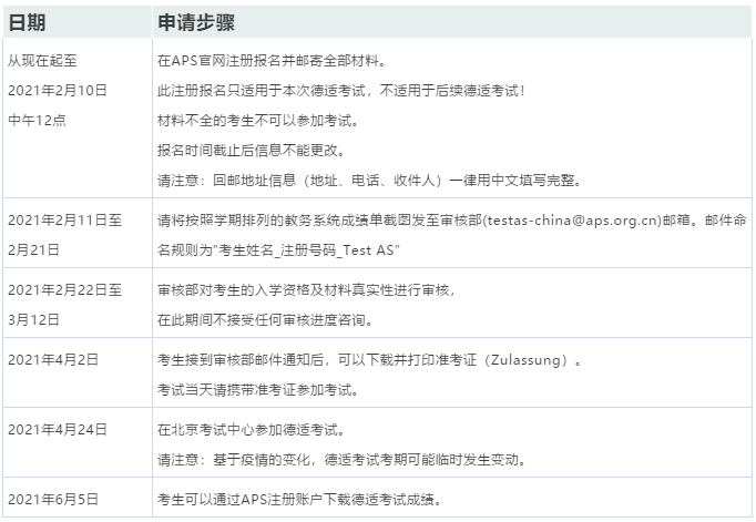 最新德适考试（TetAS）时间安排，可要特别注意考试地点！
