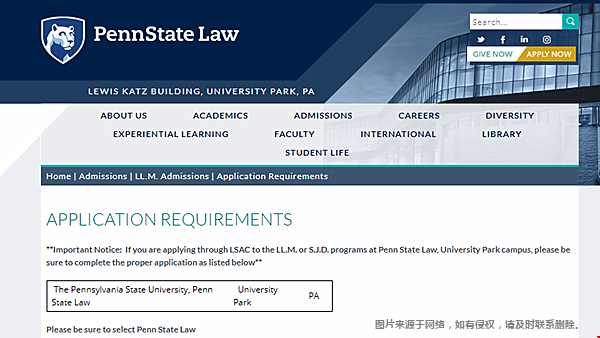 清单宾州州立大学法学硕士申请材料